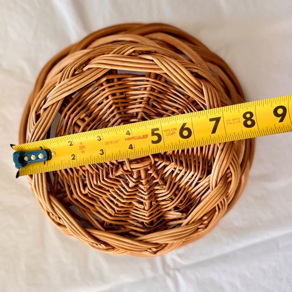 10” Vintage Wooden Tan Woven Basket Rustic Bohemian Bread & Fruit Bowl Basket